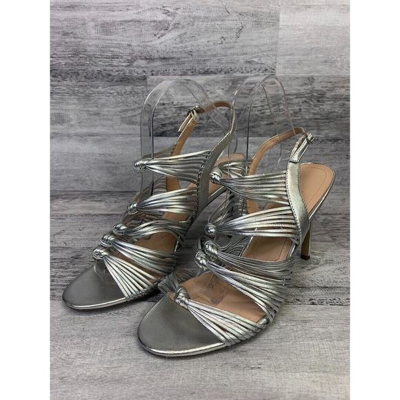 Charles David Womens Silver Strappy High Heel Sandals Size 9.5M - Picture 1 of 8